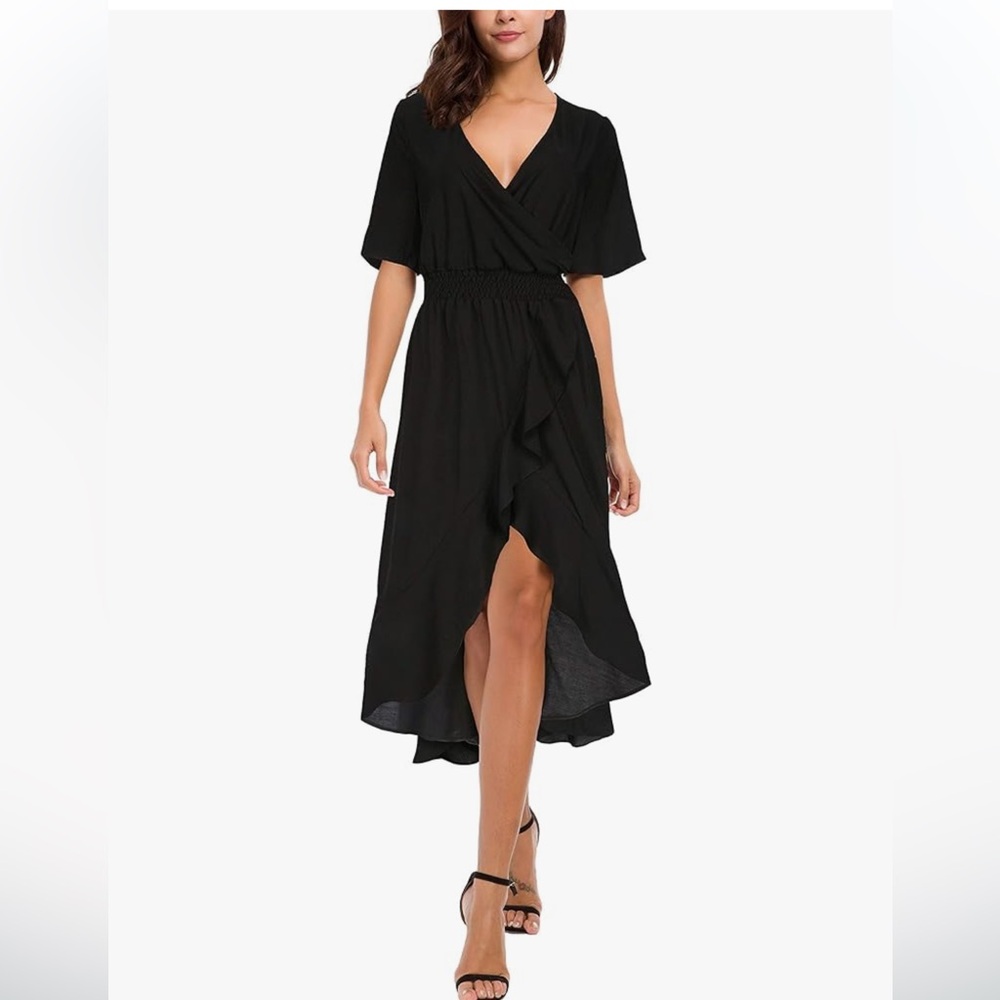 Kormei Womens Short Sleeve Floral High Low V-Neck Flowy Party Long Maxi Dress